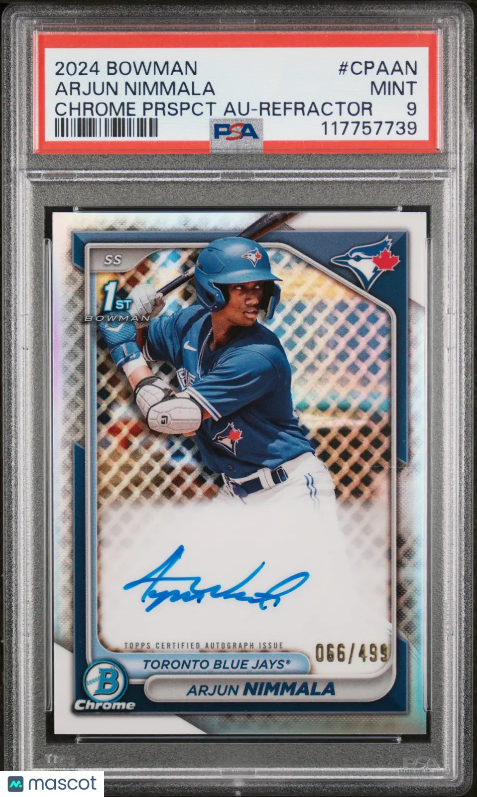 2024 Bowman Chrome Prospect Autographs Arjun Nimmala Auto Refractor /499 PSA 9 