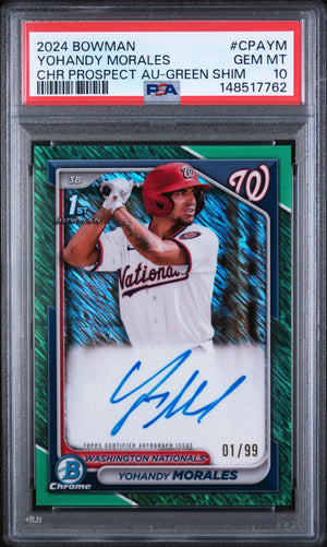 2024 Bowman Chrome Prospect Autographs Yohandy Morales Green Shimmer /99 PSA 10 