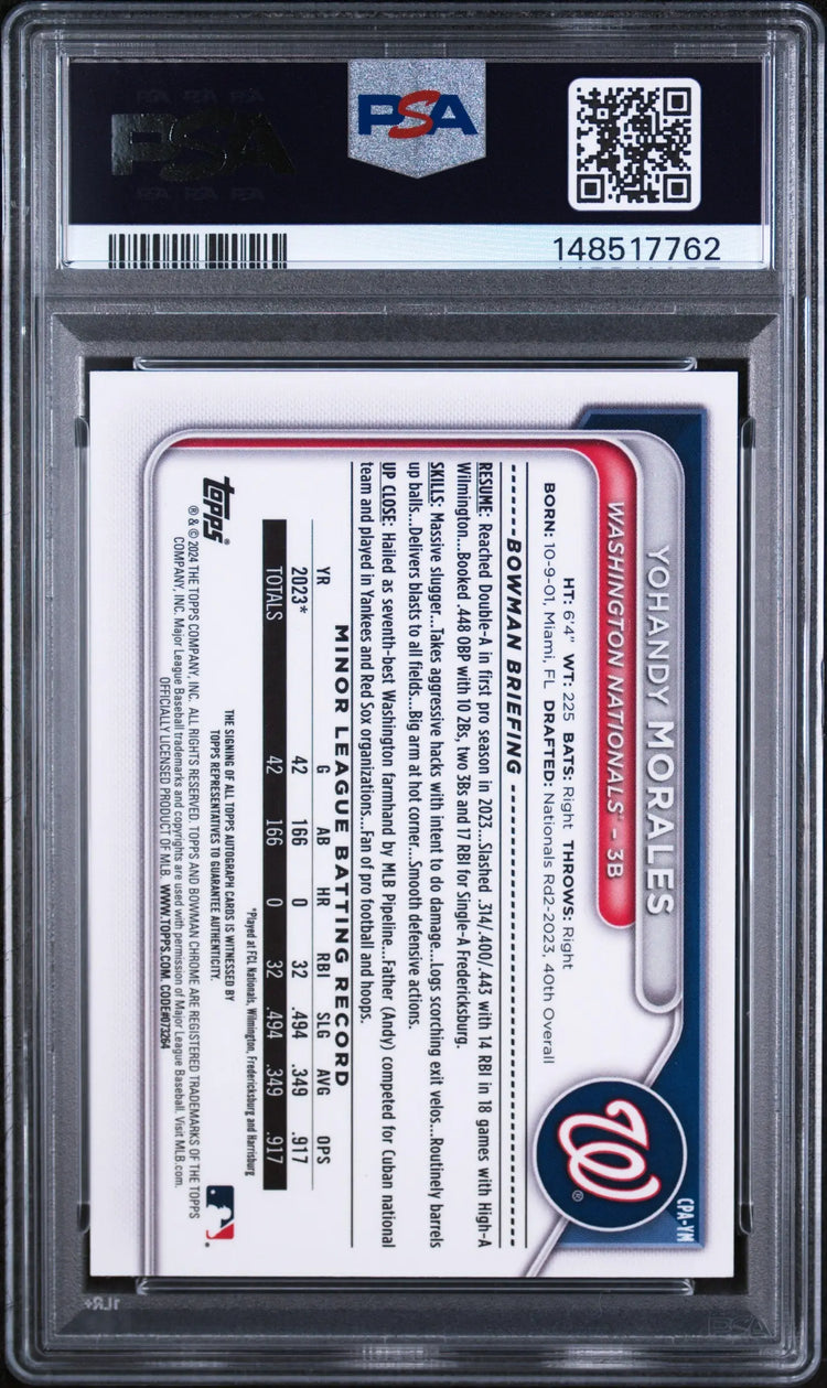 2024 Bowman Chrome Prospect Autographs Yohandy Morales Green Shimmer /99 PSA 10 