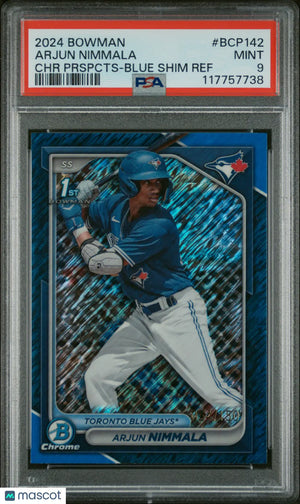 2024 Bowman Chrome Prospects Arjun Nimmala Prospects Blue Shimmer Ref /150 PSA 9 
