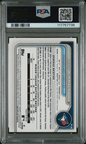2024 Bowman Chrome Prospects Arjun Nimmala Prospects Blue Shimmer Ref /150 PSA 9 