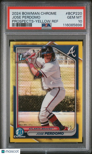 2024 Bowman Chrome Prospects Jose Perdomo Yellow Refractor PSA 10 /75 