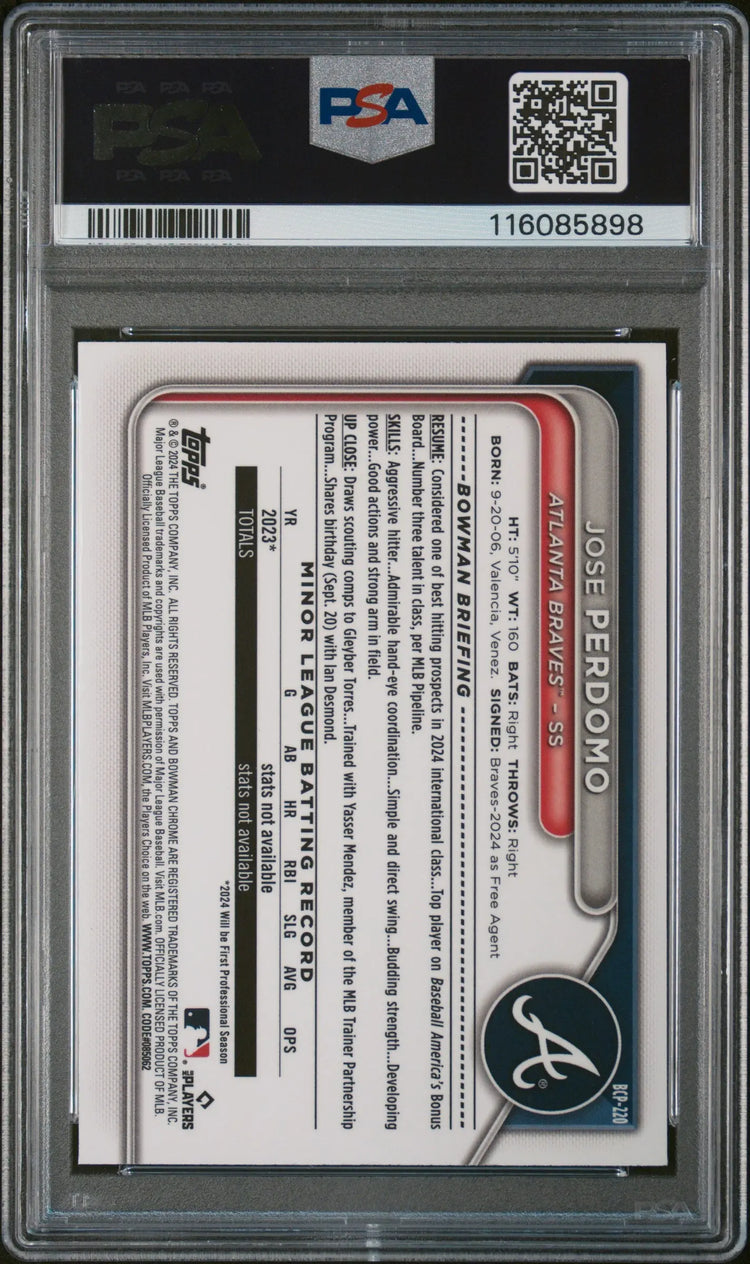 2024 Bowman Chrome Prospects Jose Perdomo Yellow Refractor PSA 10 /75 