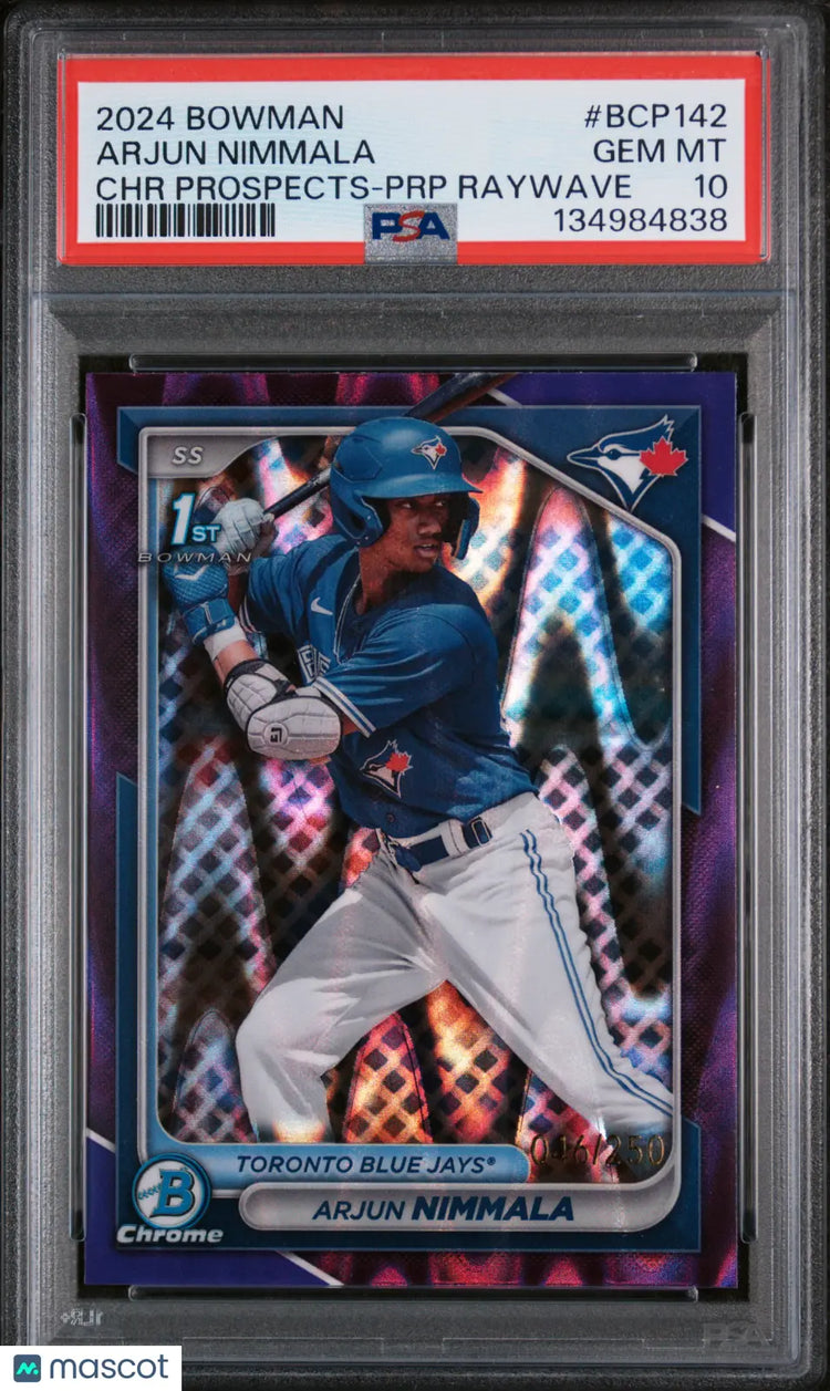 2024 Bowman Chrome Prospects Purple Raywave Arjun Nimmala /250 PSA 10 