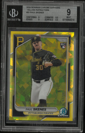 2024 Bowman Chrome Sapphire Yellow Refractors Paul Skenes RC Rookie BGS 9 /75 