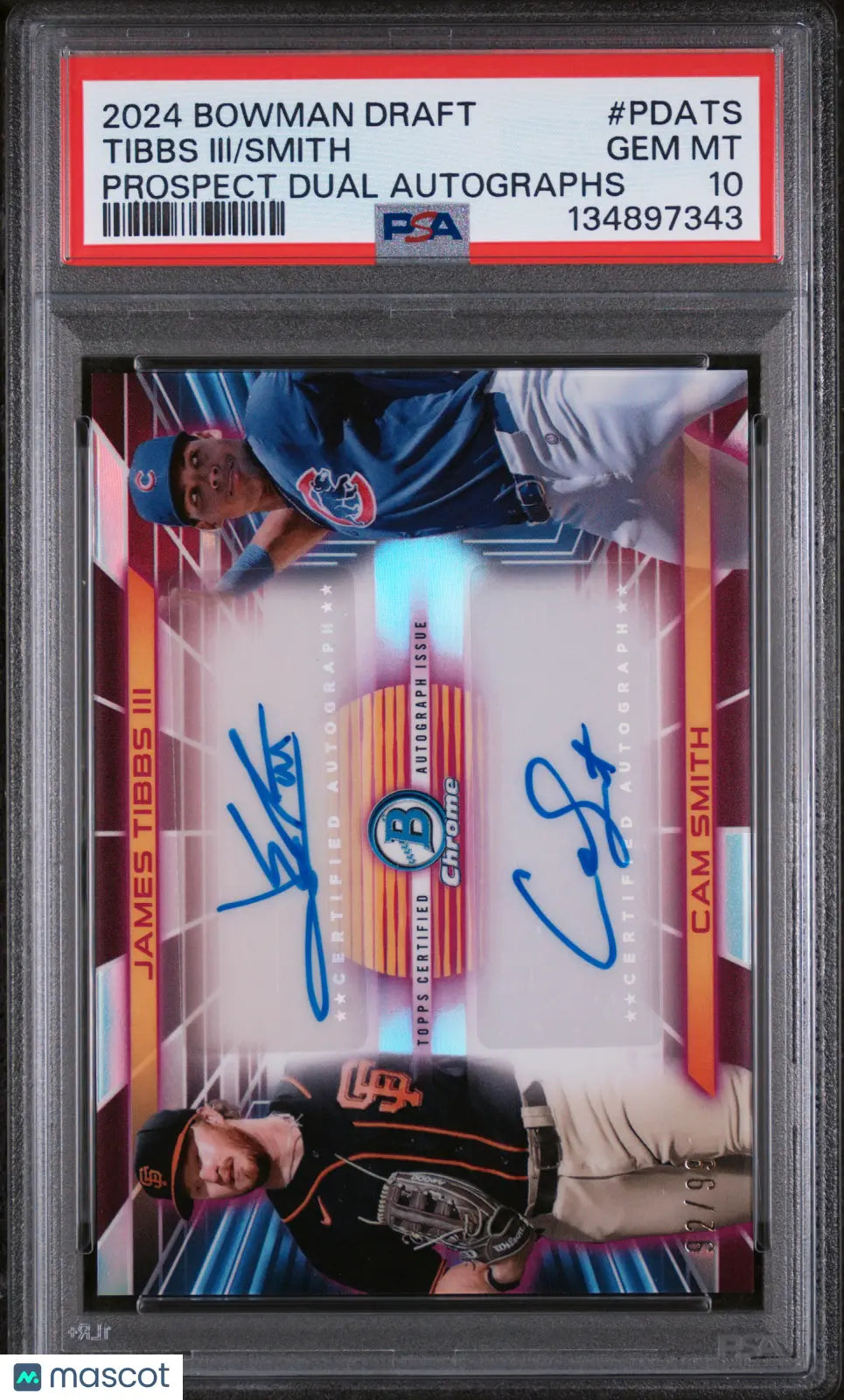 2024 Bowman Draft Prospect Dual Autographs Auto Smith Tibbs III /99 PSA 10 