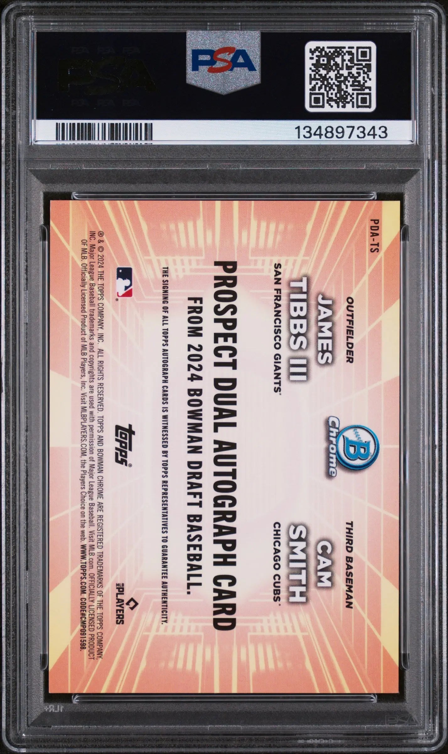 2024 Bowman Draft Prospect Dual Autographs Auto Smith Tibbs III /99 PSA 10 