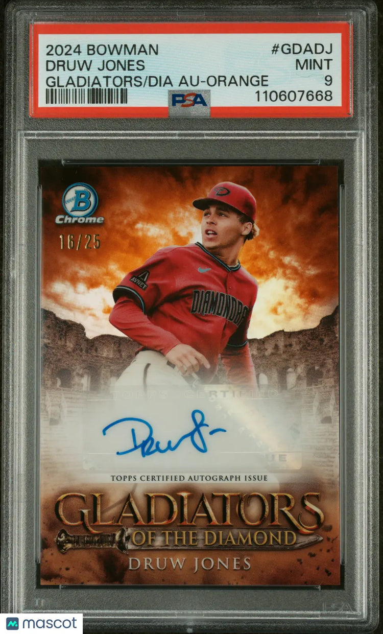 2024 Bowman Gladiators Of The Diamond Autographs Druw Jones Orange PSA 9 /25 
