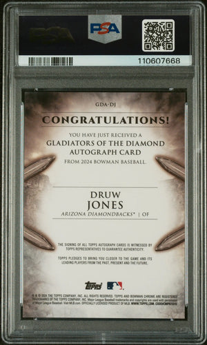 2024 Bowman Gladiators Of The Diamond Autographs Druw Jones Orange PSA 9 /25 