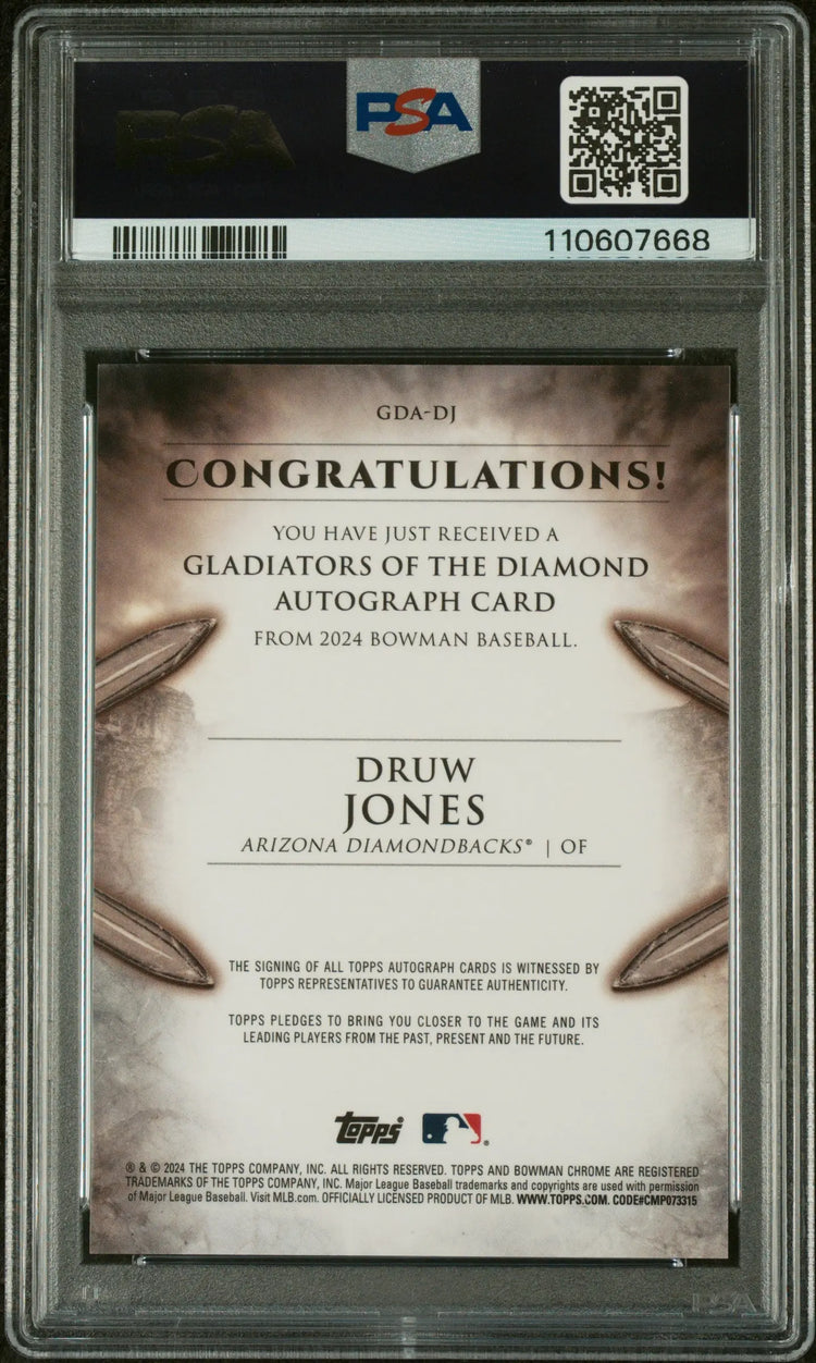 2024 Bowman Gladiators Of The Diamond Autographs Druw Jones Orange PSA 9 /25 