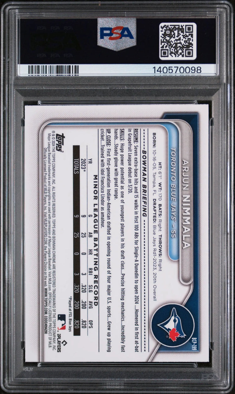 2024 Bowman Mega Box Chrome Prospects Arjun Nimmala PSA 9 