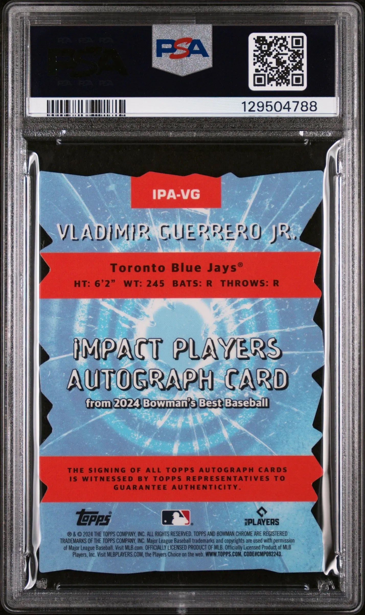 2024 Bowman's Best Impact Players Lava Auto Vladimir Guerrero JR. PSA 10 