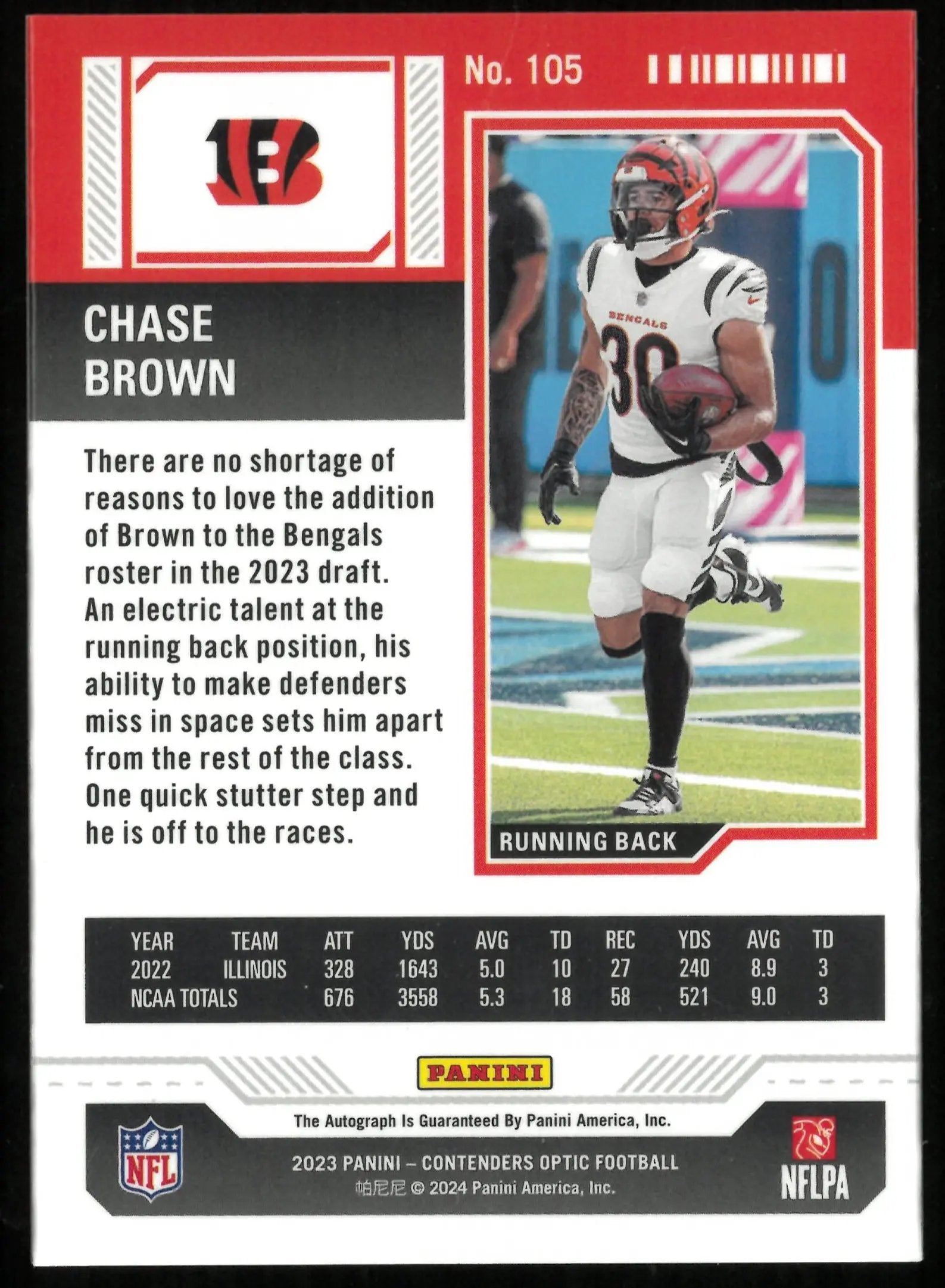 2024 Contenders Optic Chase Brown RC Rookie Ticket Auto Autograph 