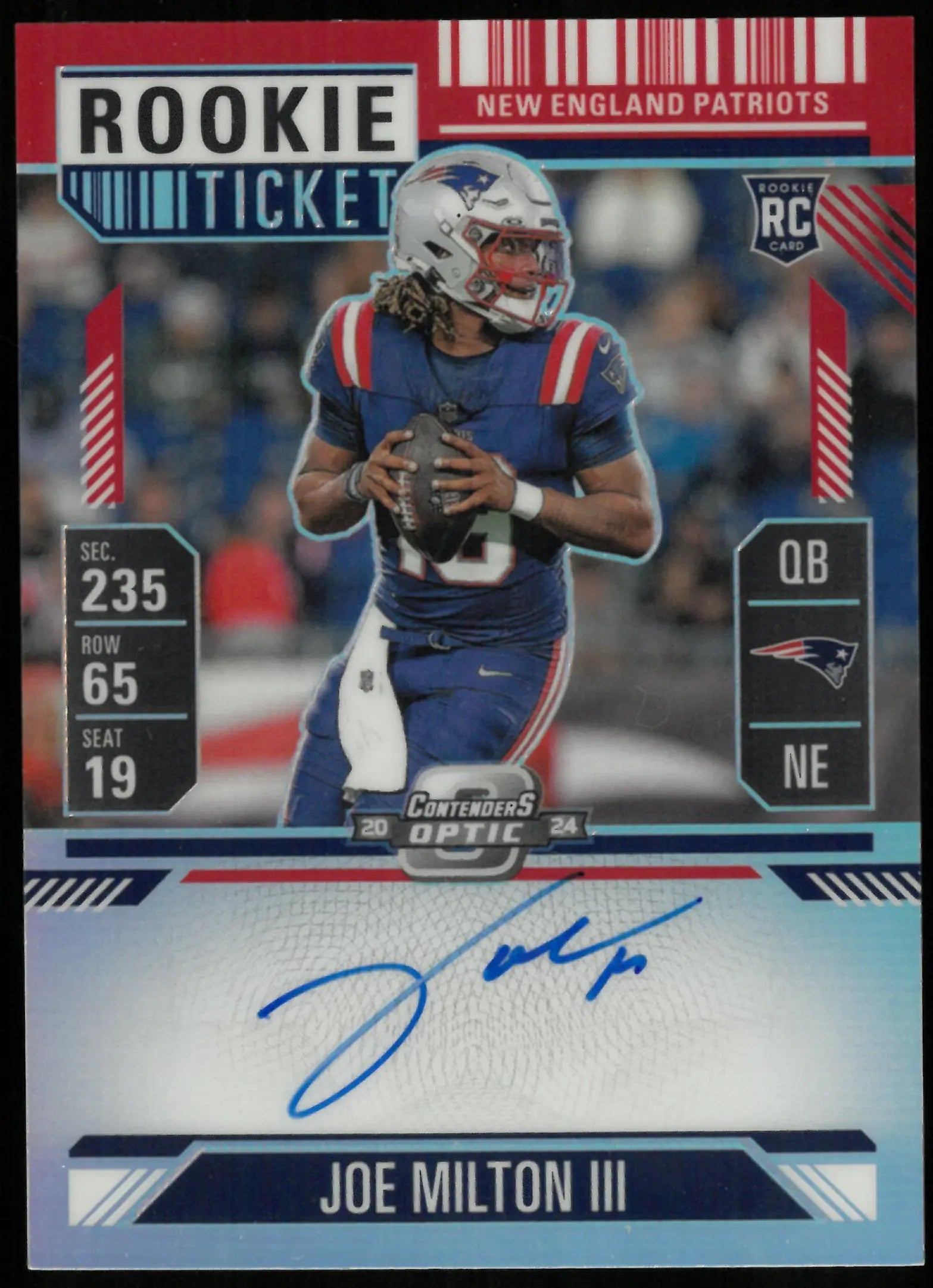 2024 Contenders Optic Football Joe Milton III RC Rookie Ticket Auto /175 