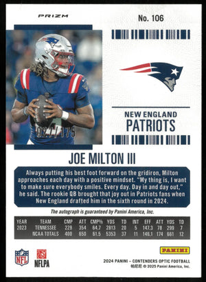 2024 Contenders Optic Football Joe Milton III RC Rookie Ticket Auto /175 