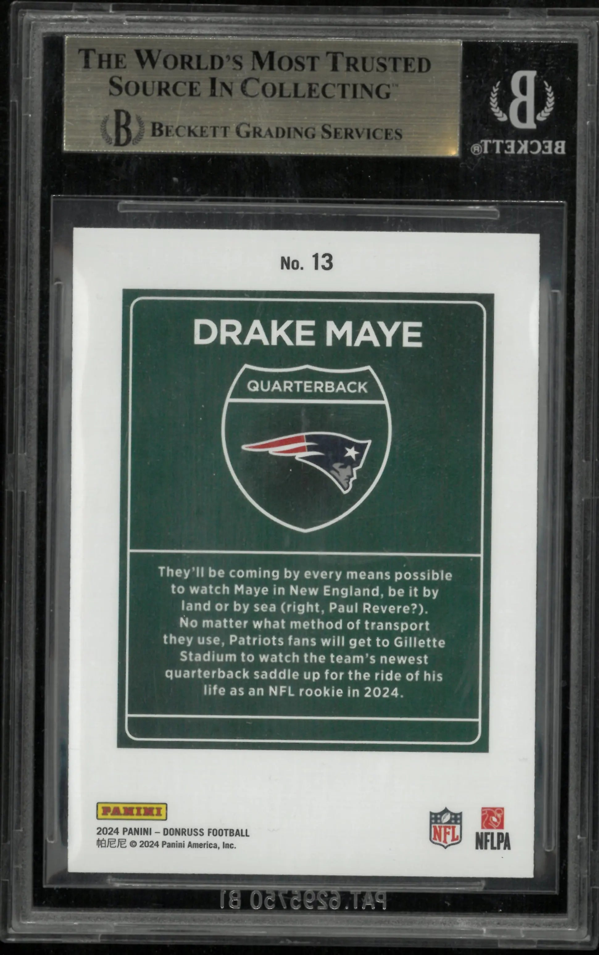 2024 Donruss Football Downtown Drake Maye RC Rookie BGS 9.5 True Gem + 