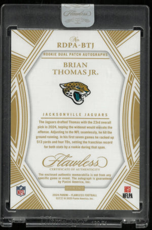 2024 Flawless Football Brain Thomas JR. RC Rookie Ruby Dual Patch Auto /15 