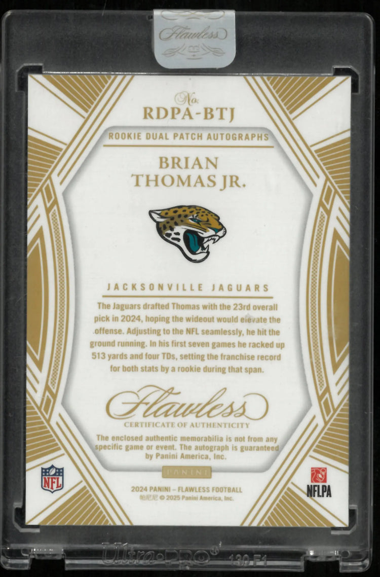 2024 Flawless Football Brain Thomas JR. RC Rookie Ruby Dual Patch Auto /15 