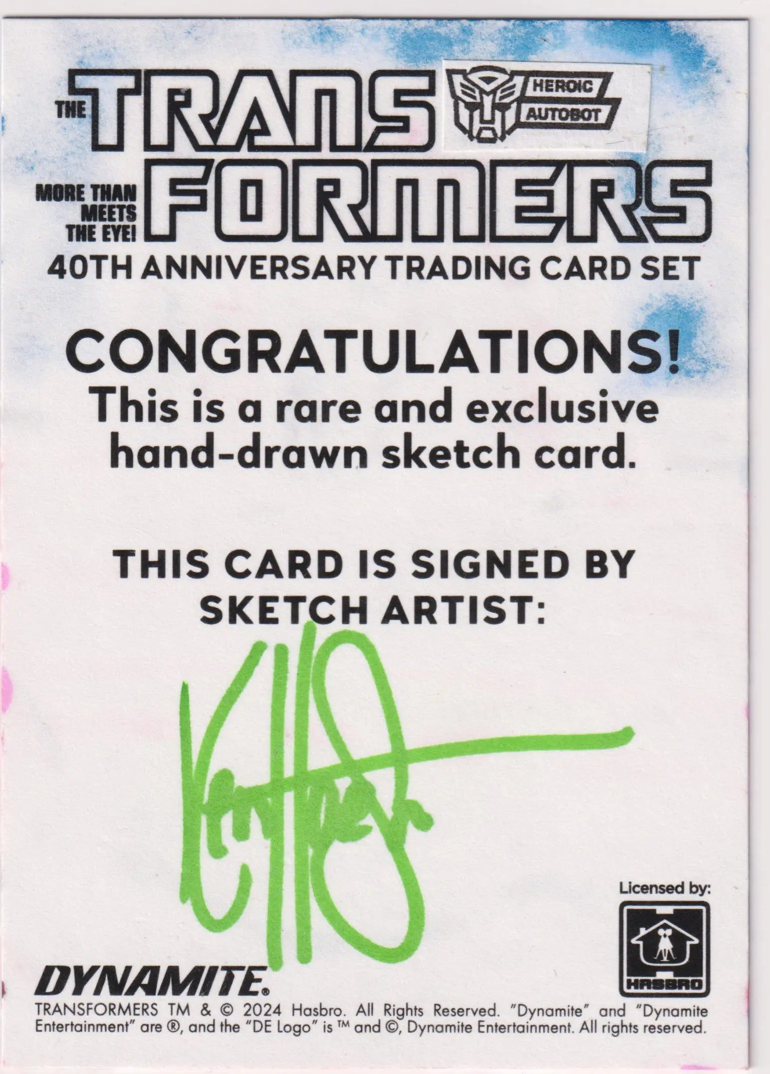 2024 Hasbro Transformers 40th Anniversary Hand Drawn Sketch Card 