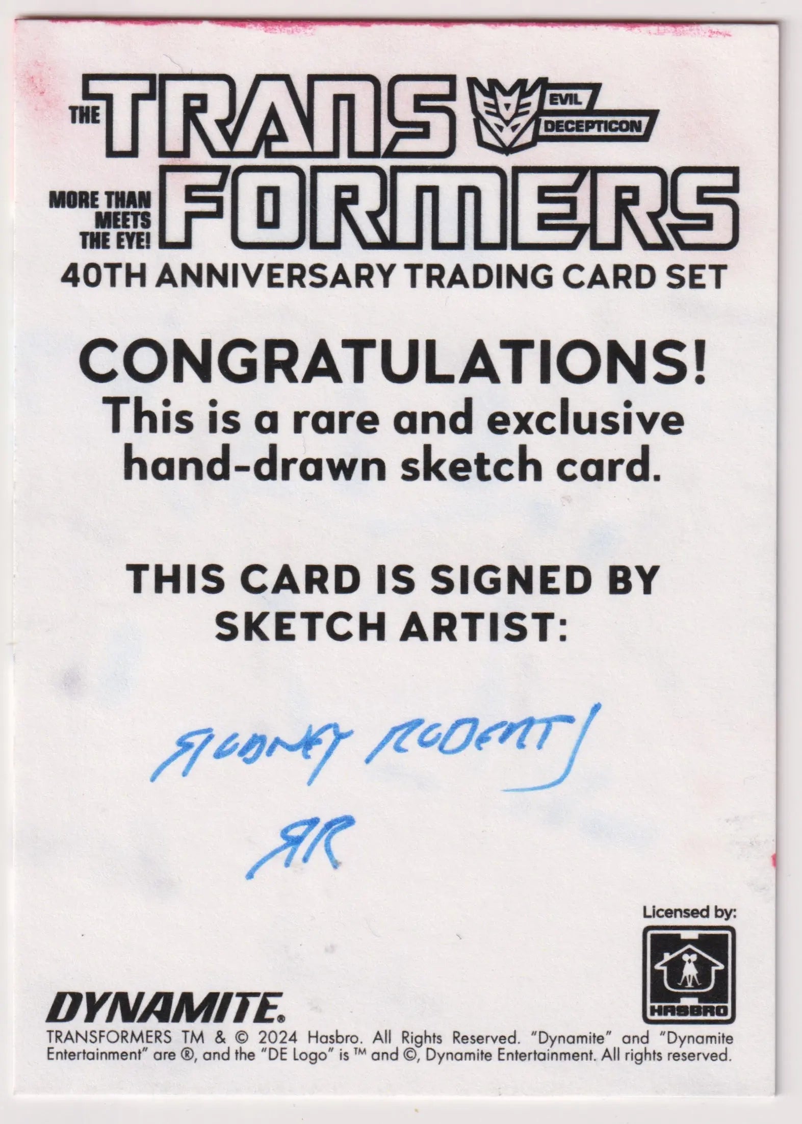2024 Hasbro Transformers 40th Anniversary Hand Drawn Sketch Card 