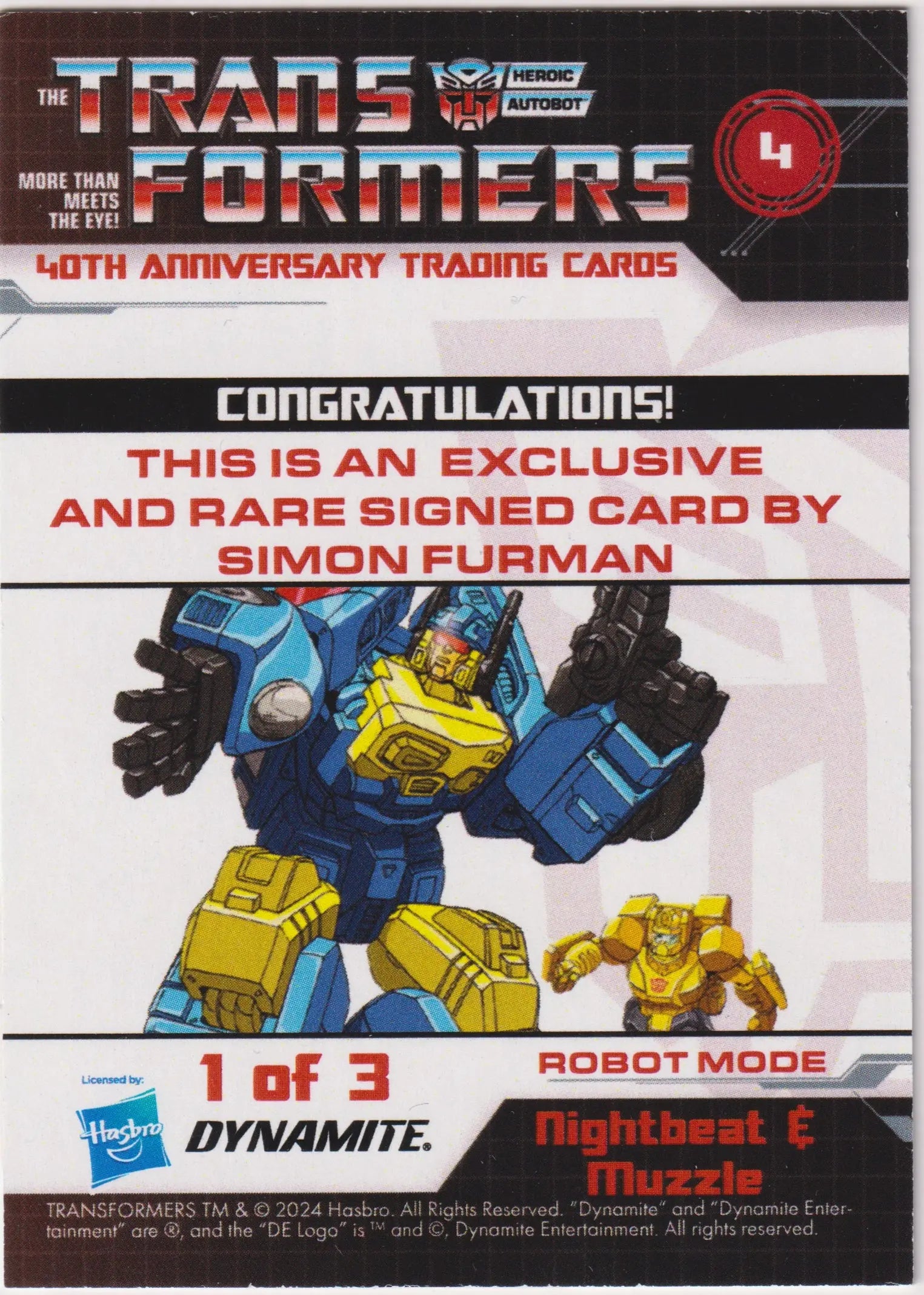 2024 Hasbro Transformers 40th Anniversary Trading Cards Simon Furman Auto 1 of 3 