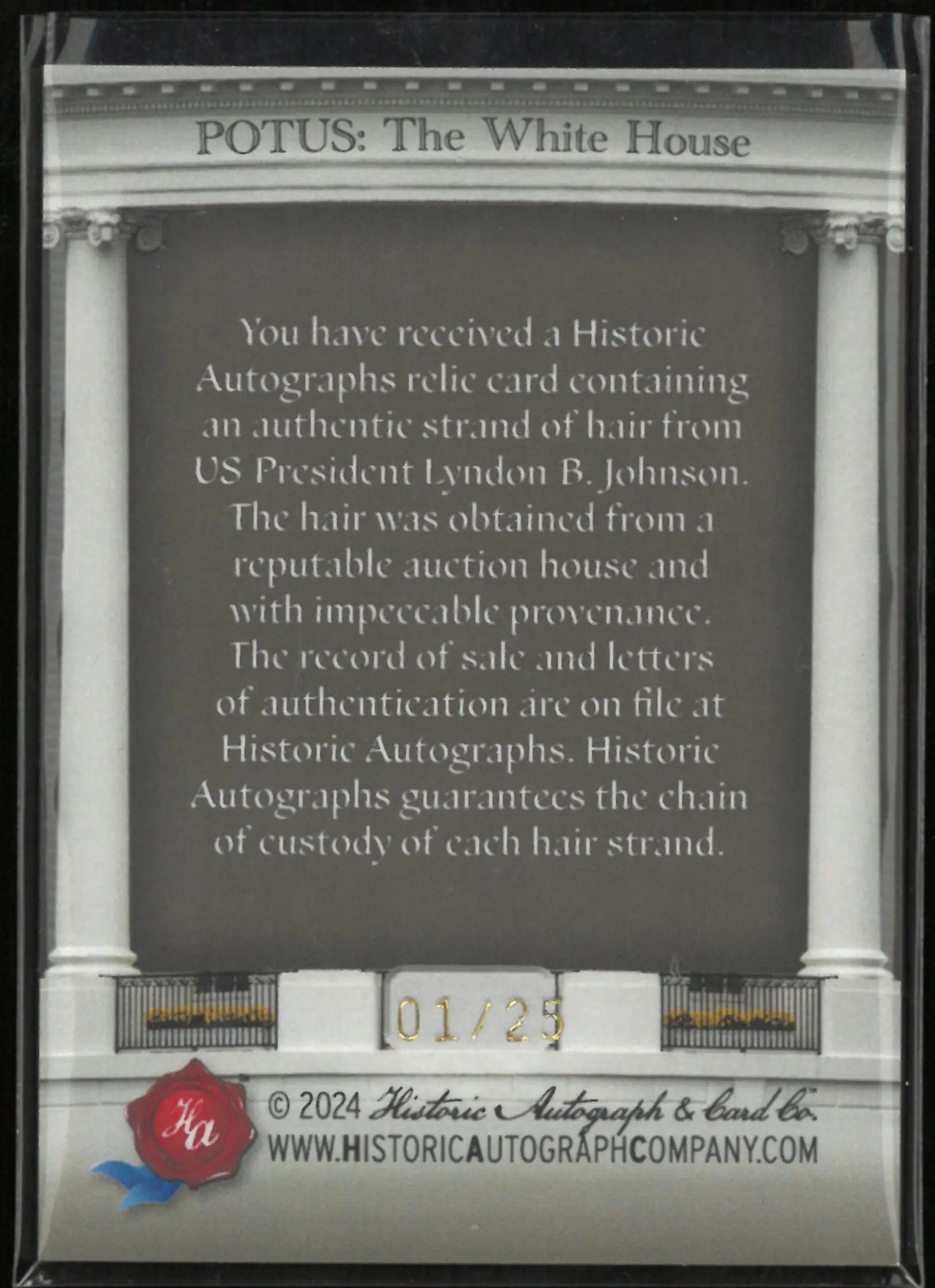 2024 Historic DNA POTUS: White House Lyndon B. Johnson Hair Sample 1/25 