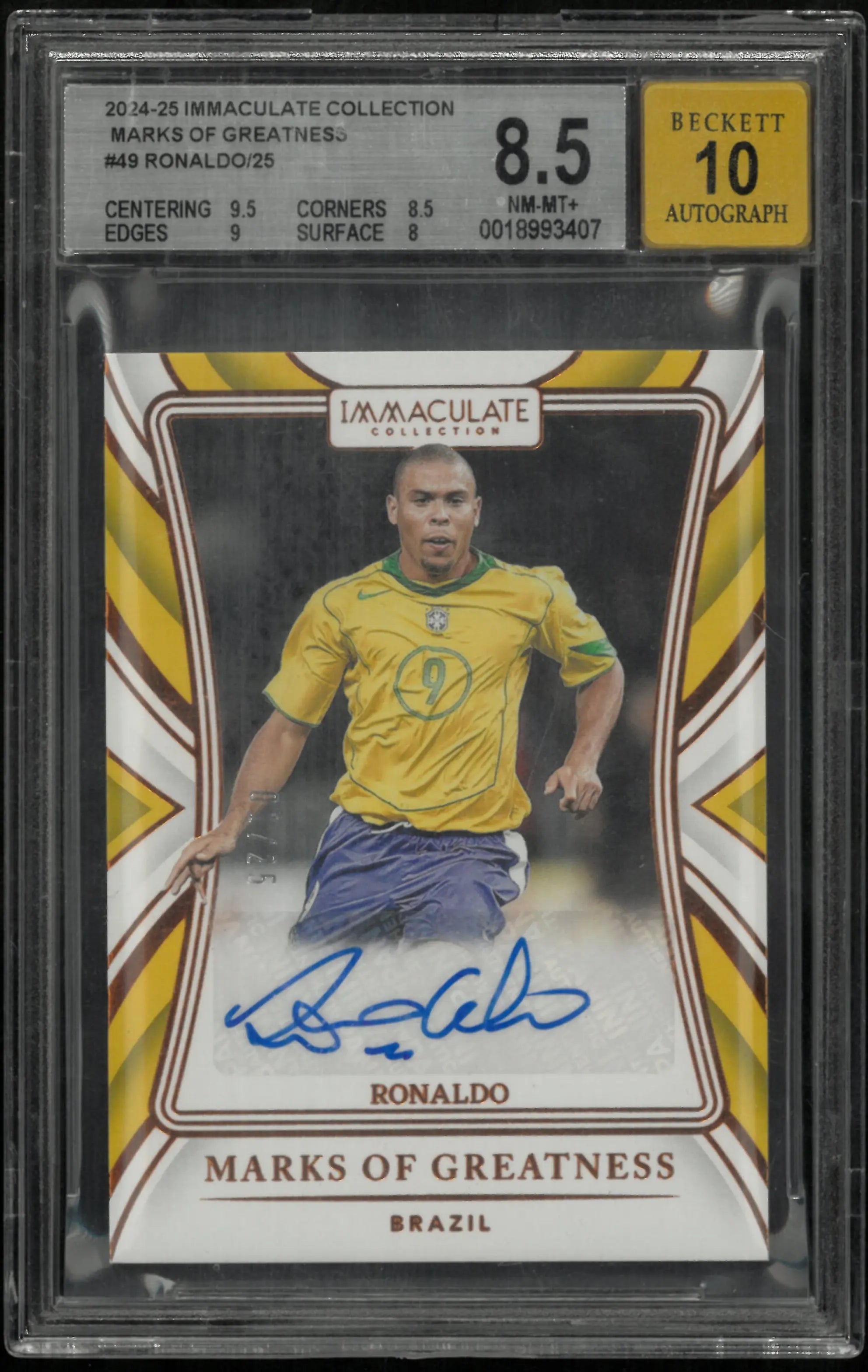2024 Immaculate Soccer Marks of Greatness Auto Ronaldo /25 BGS 8.5 Auto 10 