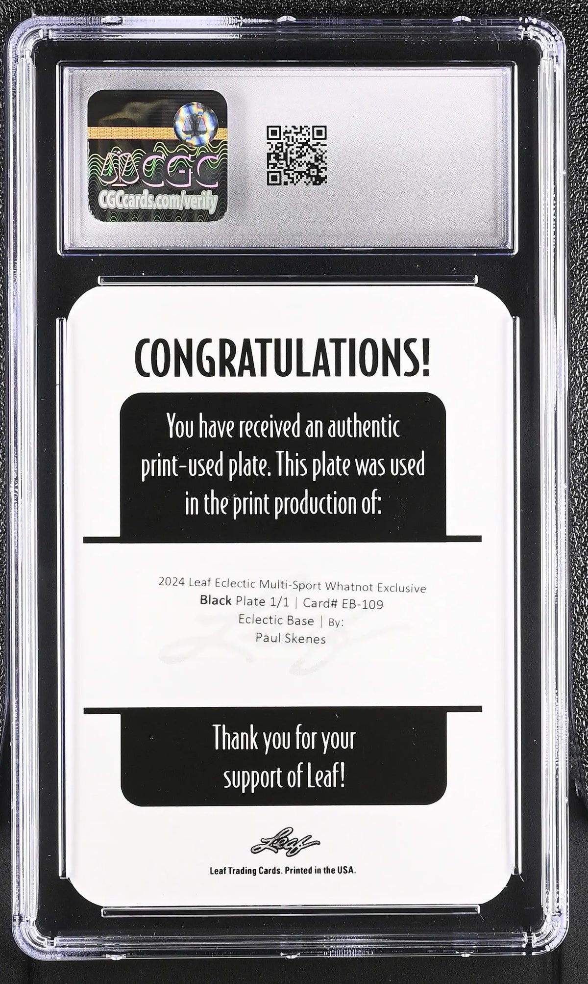 2024 Leaf Eclectic Black Printing Plate Paul Skenes 1/1 CGC 10 