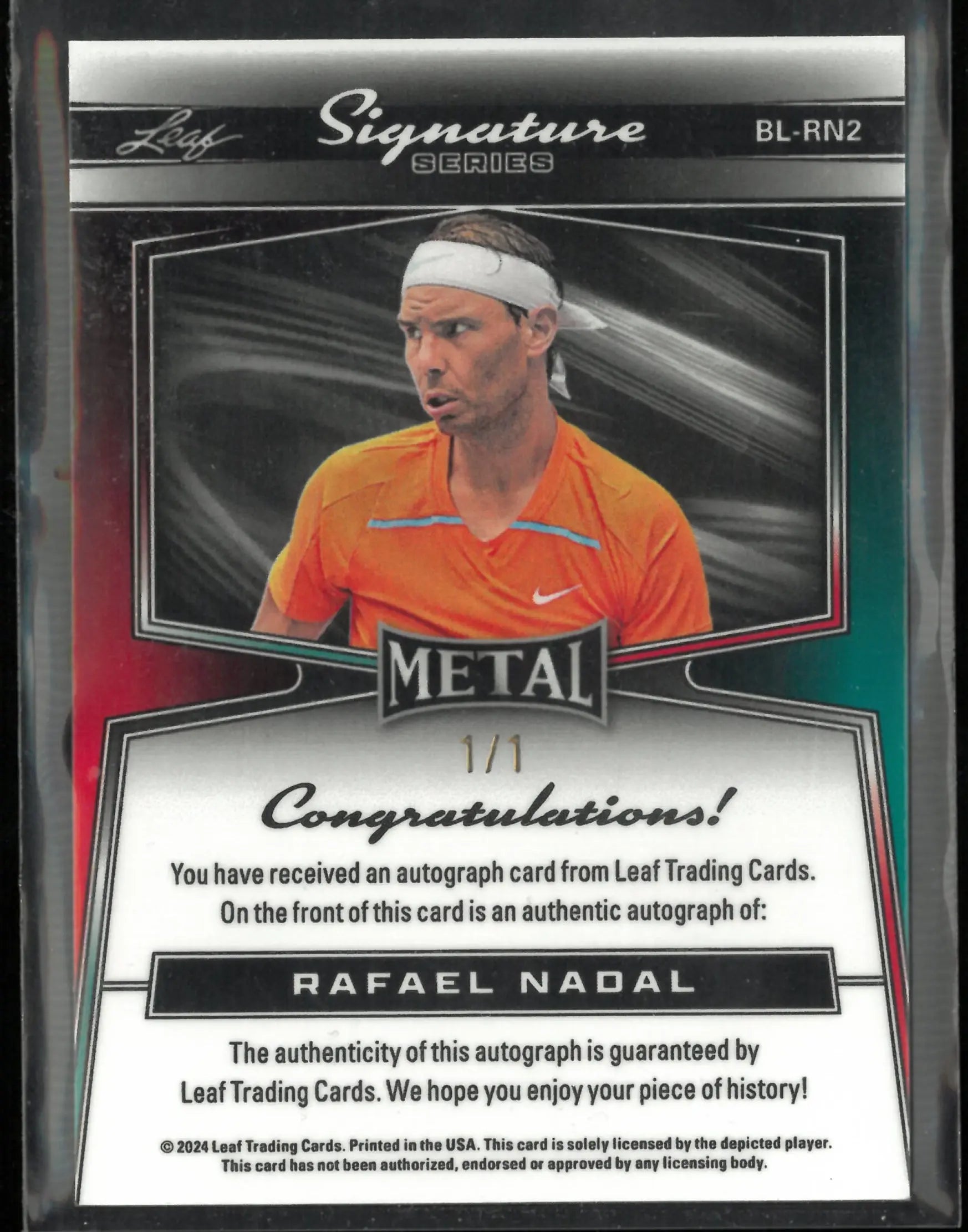 2024 Leaf Metal Rafael Nadal Signature Series Auto 1/1 Green 