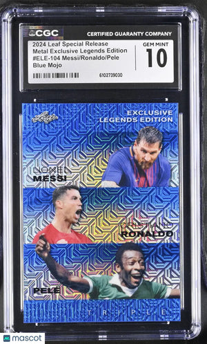 2024 Leaf Special Release Pele,Ronaldo,Messi Blue Mojo Metal Legends Edi CGC 10 