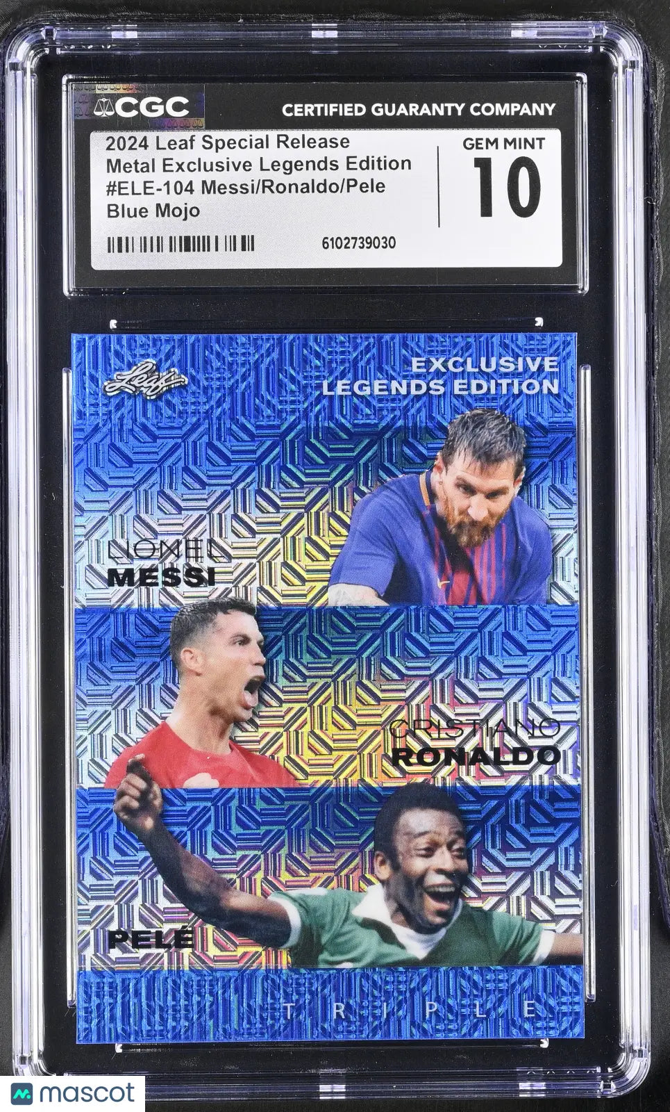 2024 Leaf Special Release Pele,Ronaldo,Messi Blue Mojo Metal Legends Edi CGC 10 