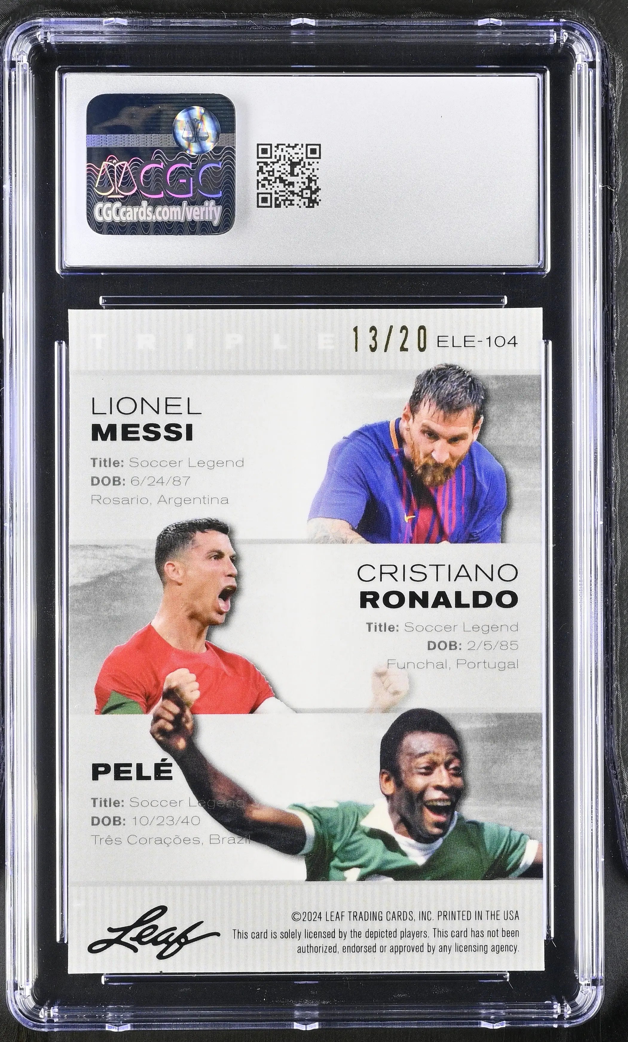 2024 Leaf Special Release Pele,Ronaldo,Messi Blue Mojo Metal Legends Edi CGC 10 