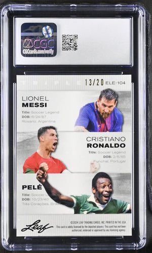 2024 Leaf Special Release Pele,Ronaldo,Messi Blue Mojo Metal Legends Edi CGC 10 
