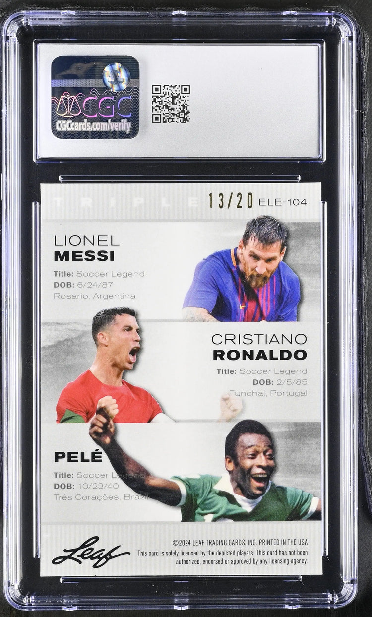 2024 Leaf Special Release Pele,Ronaldo,Messi Blue Mojo Metal Legends Edi CGC 10 
