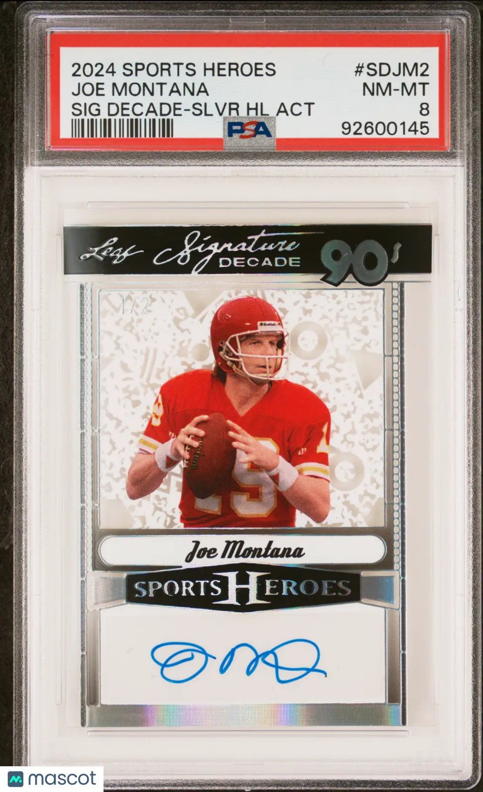 2024 Leaf Sports Heroes Signature Auto Decade Joe Montana Silver Holo PSA 8 1/2 