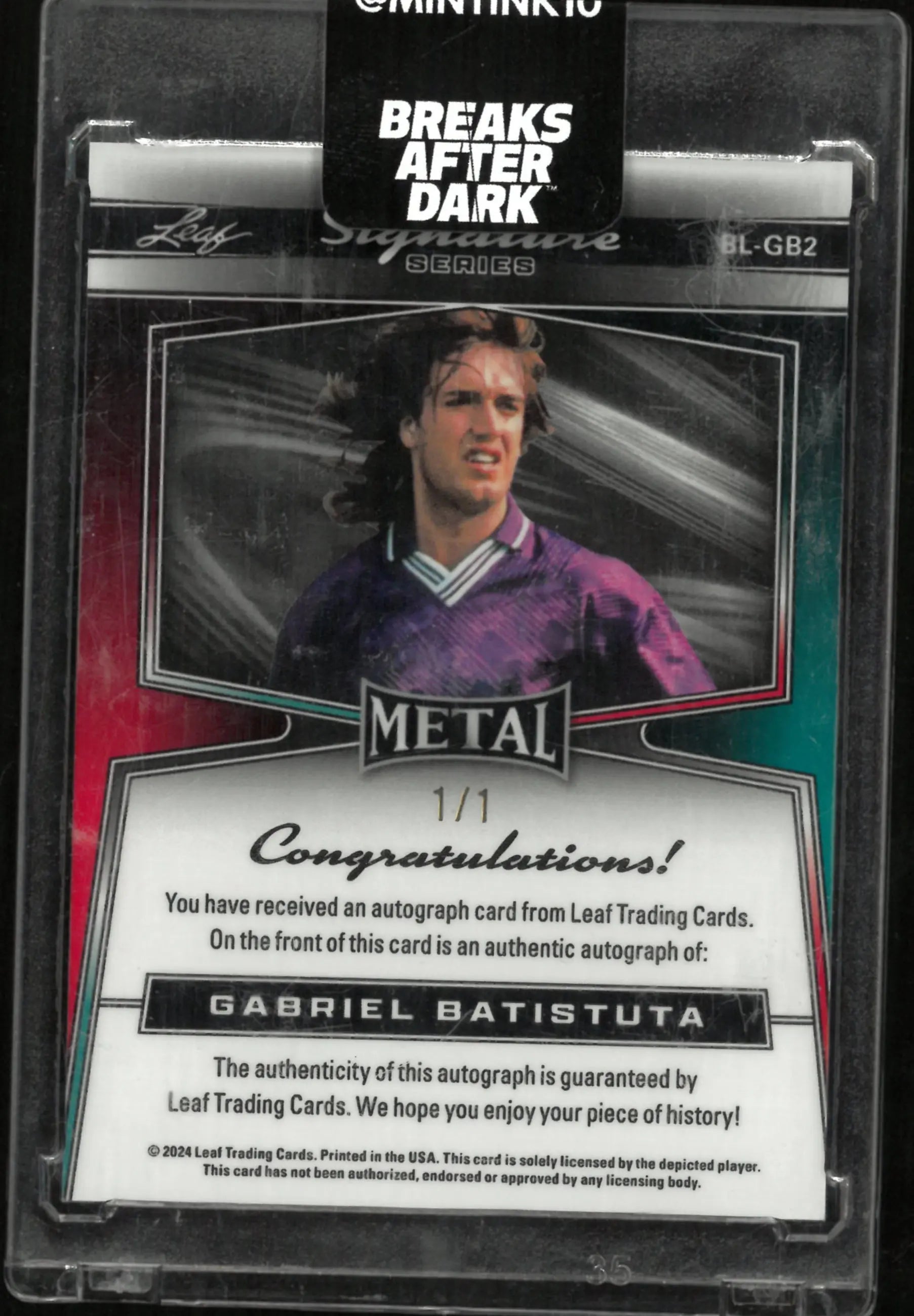 2024 Leaf Trading Signature Series Gabriel Batistuta Auto Pink /1 