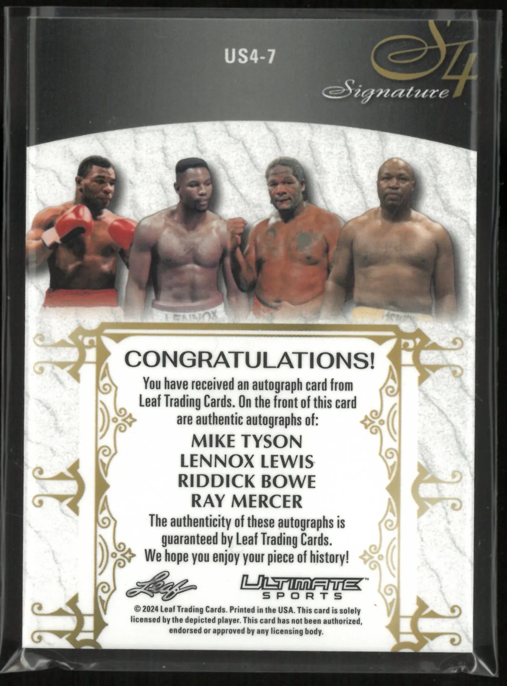 2024 Leaf Trading Ultimate S4 Signatures Mike Tyson/Lennox Lewis/ Riddick Bowe/ Ray Mercer /15 