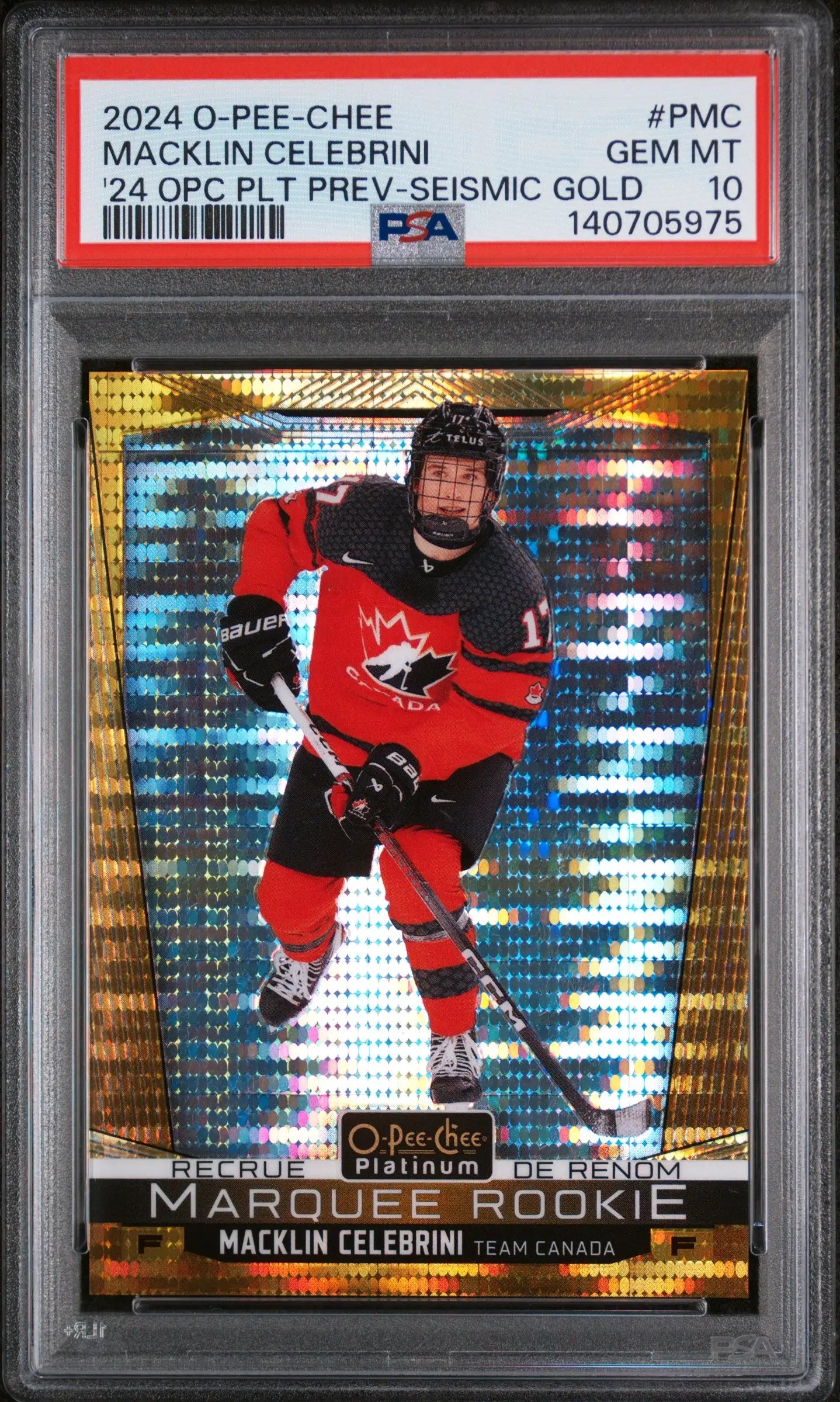 2024 O-Pee-Chee Platinum Seismic Gold Marquee RC Macklin Celebrini /25 PSA 10 