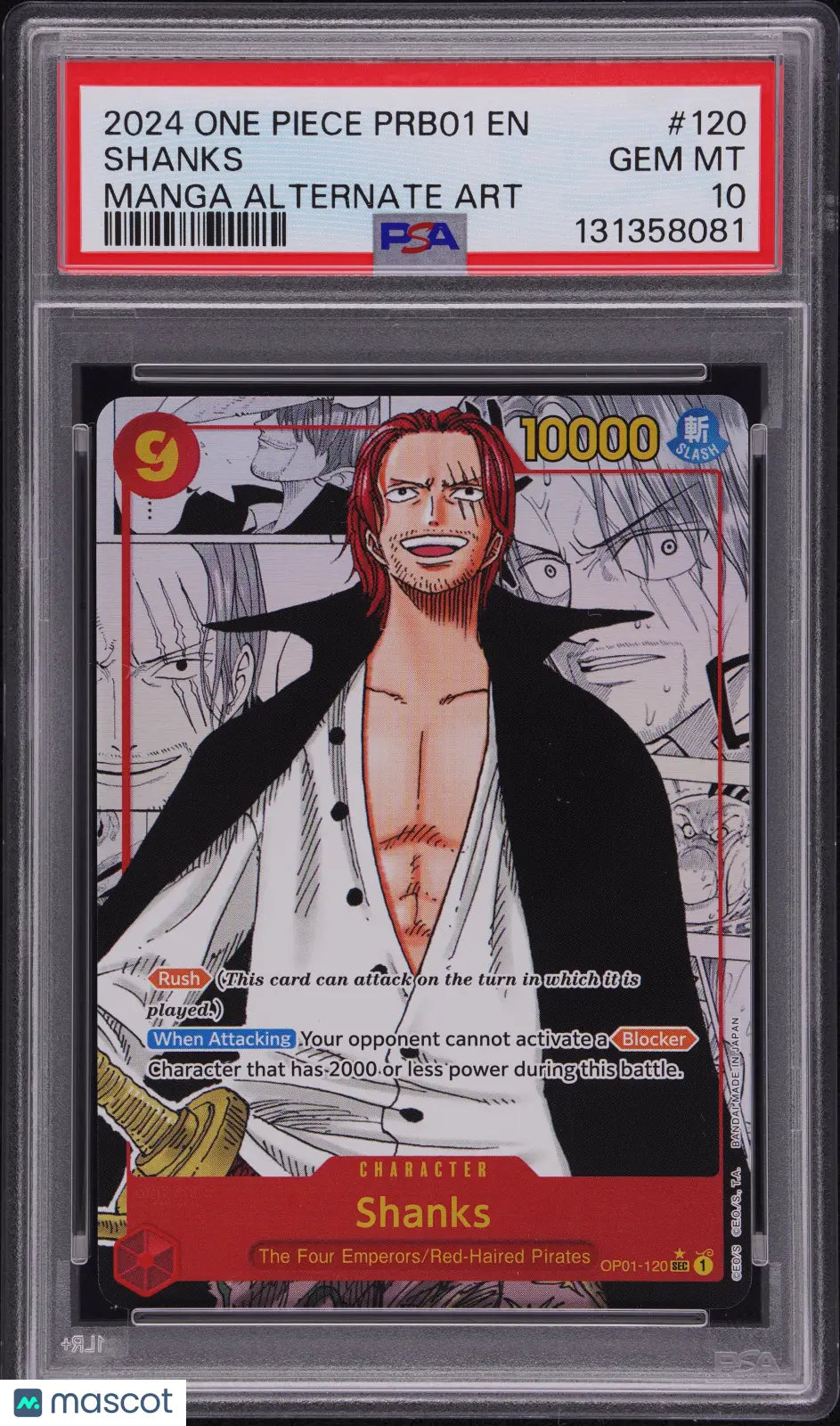 2024 One Piece Prb01-Premium Booster  Shanks #120 Manga Alternate Art PSA 10 