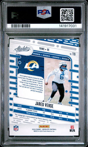 2024 Panini Absolute Rookie Autograph Jared Verse Auto RC PSA 10 