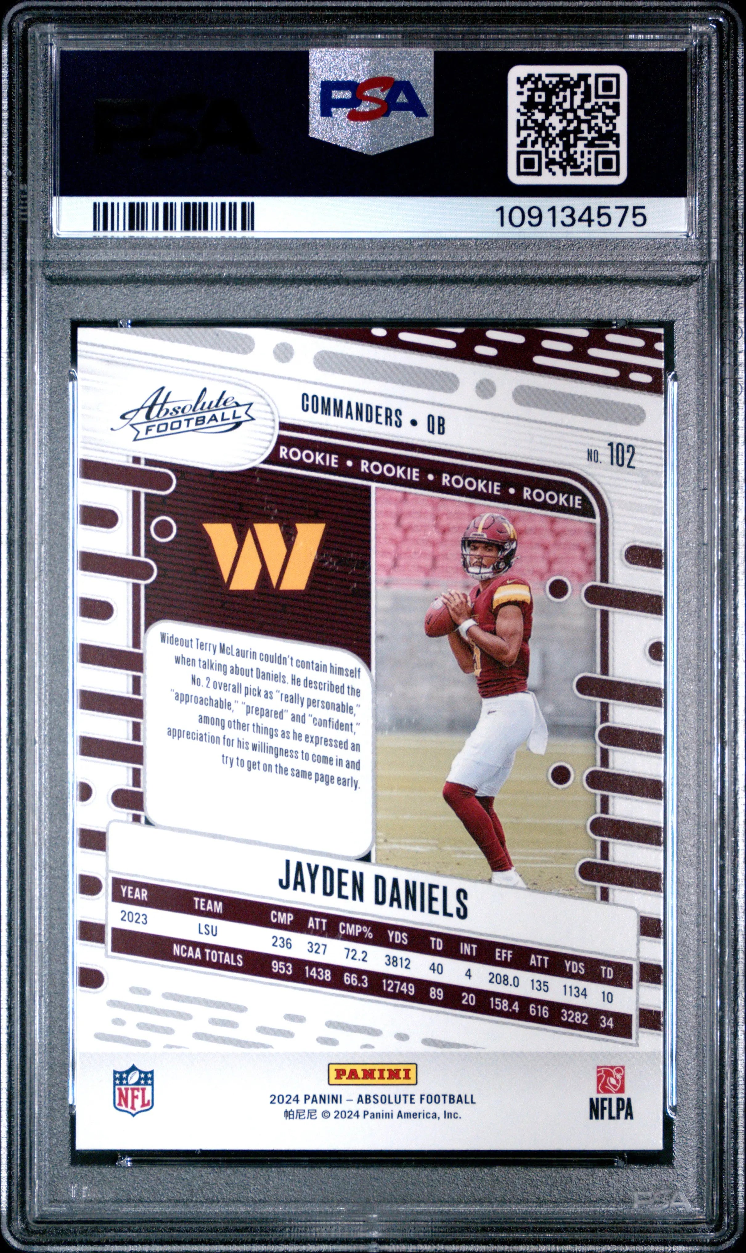 2024 Panini Absolute Rookie Jayden Daniels RC PSA 10 