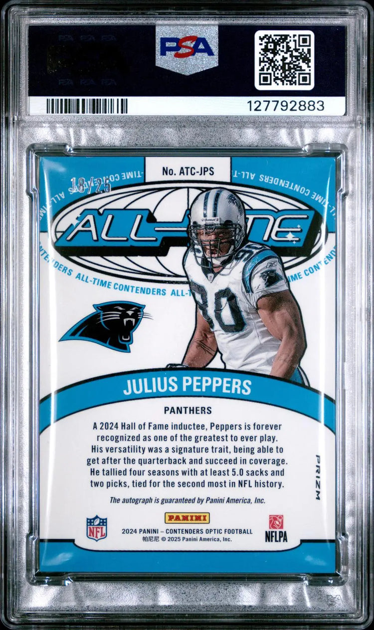 2024 Panini Contenders Optic All-Time Contenders Autographs Julius Peppers PSA 9 