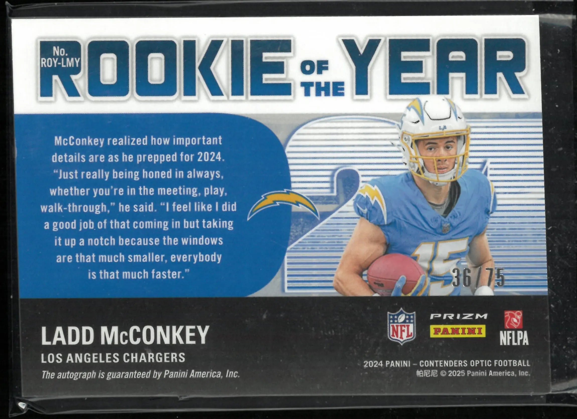 2024 Panini Contenders Optic Rookie Of The Year Ladd McConkey Autograph Auto RC 