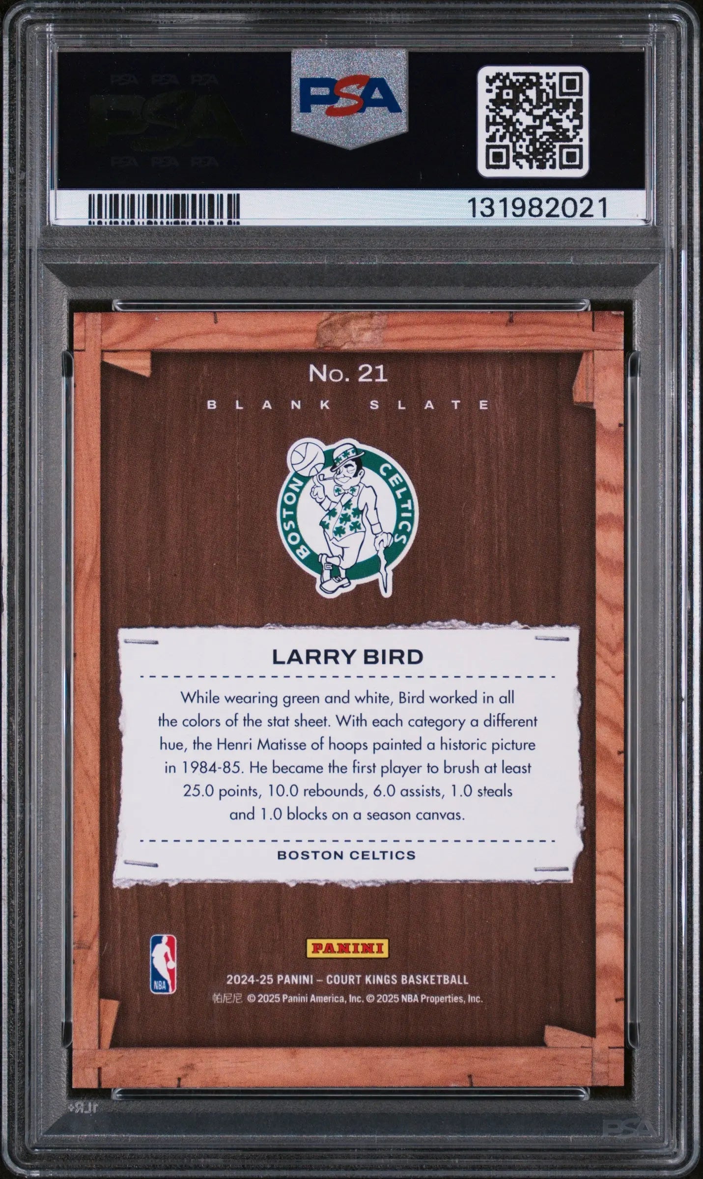 2024 Panini Court Kings Blank Slate Larry Bird #21 PSA 9 