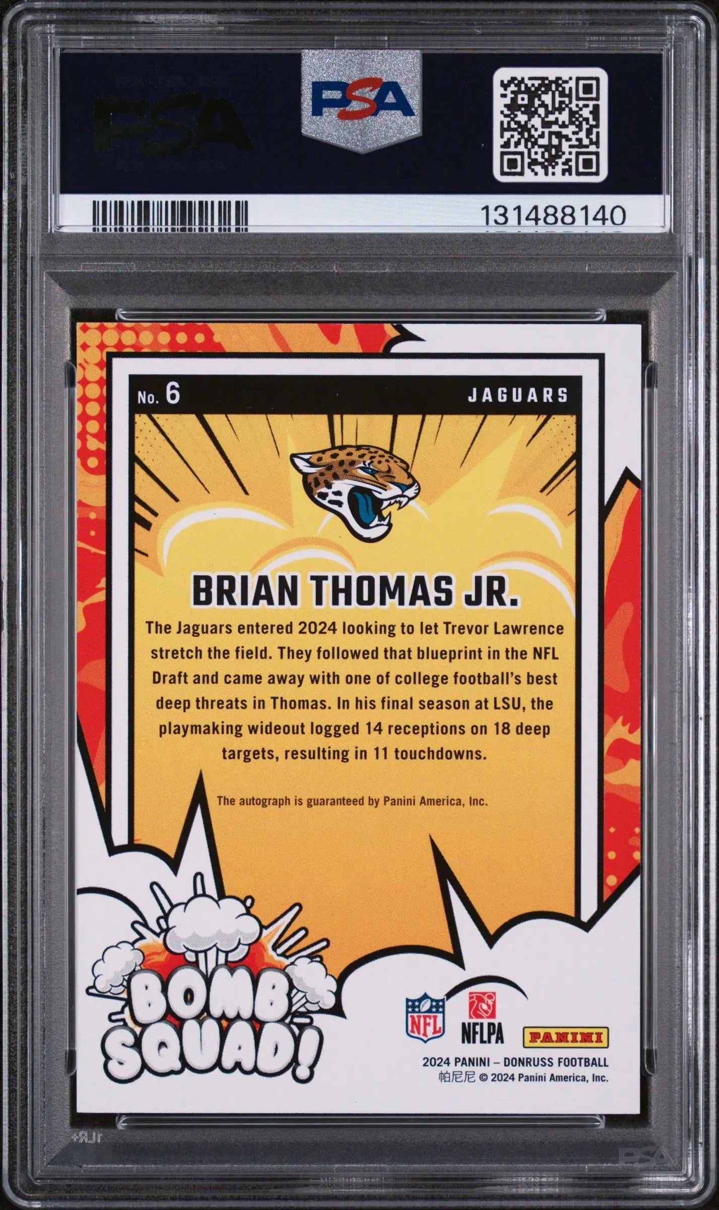 2024 Panini Donruss Bomb Squad Autographs Brian Thomas JR. RC Rookie /199 PSA 9 