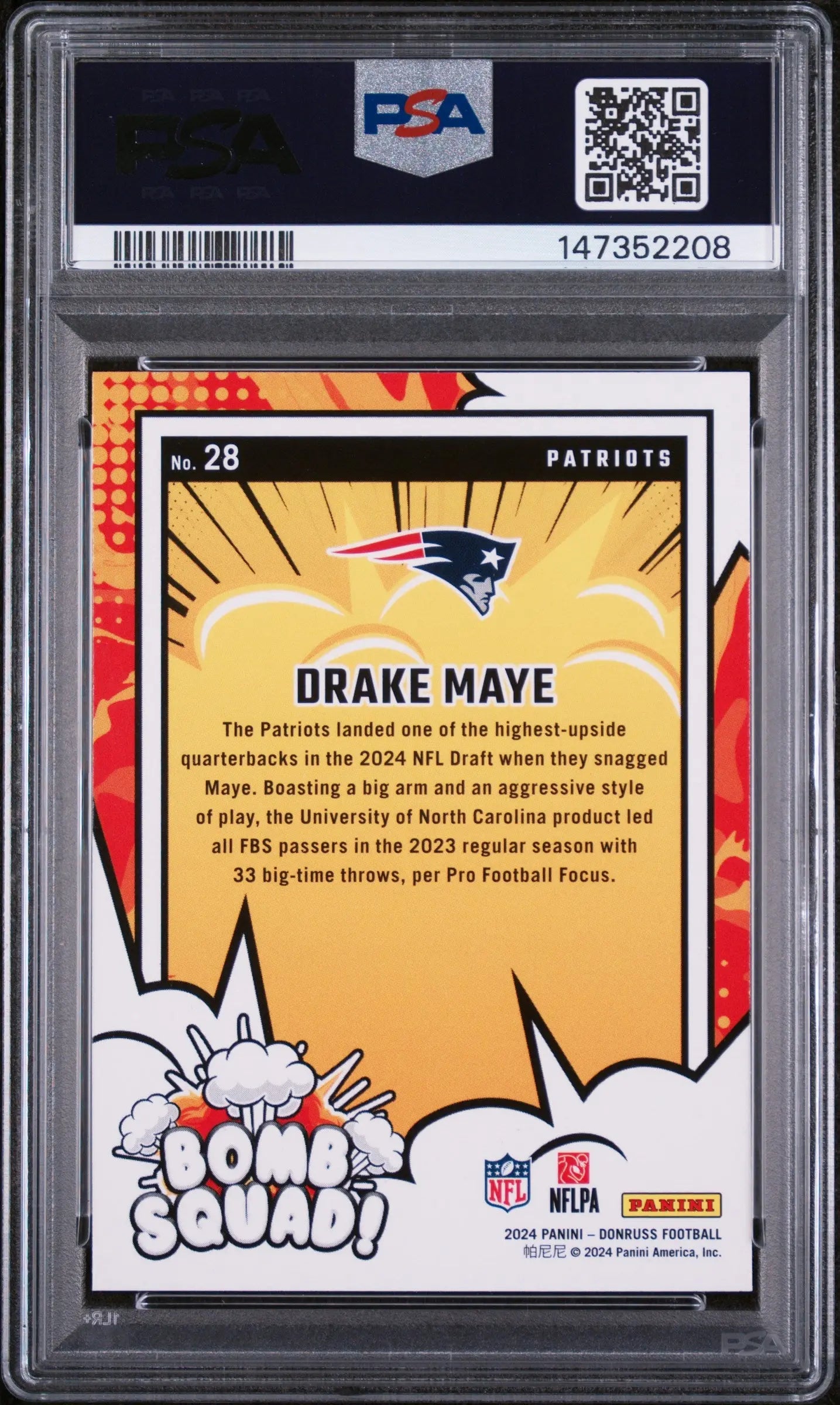 2024 Panini Donruss Bomb Squad Rookie Drake Maye RC PSA 10 