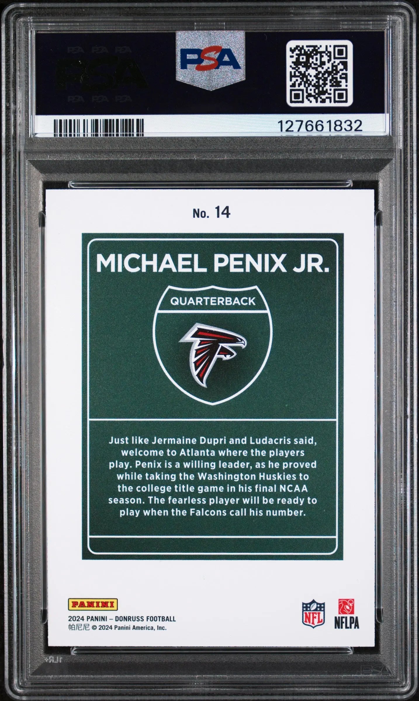 2024 Panini Donruss Downtown! Rookie Michael Penix JR. PSA 8 SSP Case Hit 