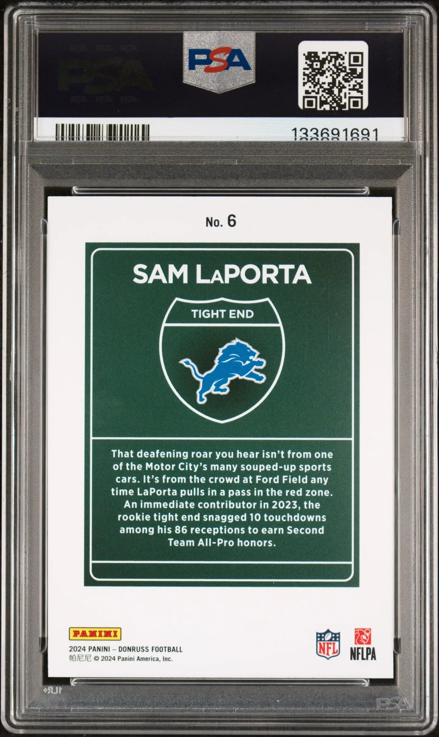 2024 Panini Donruss Downtown! Sam Laporta #6 PSA 8 