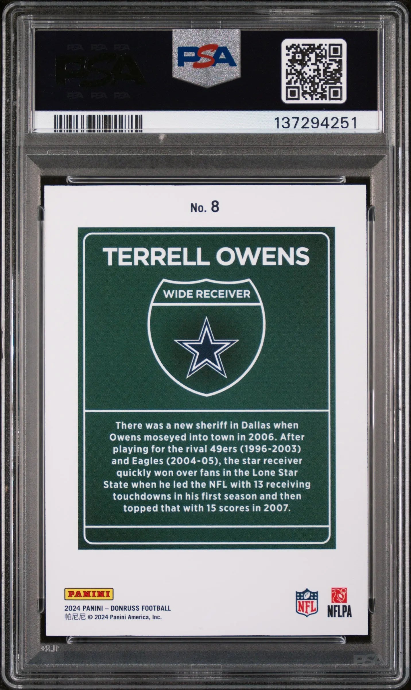 2024 Panini Donruss Downtown! Terrell Owens #8 PSA 8 