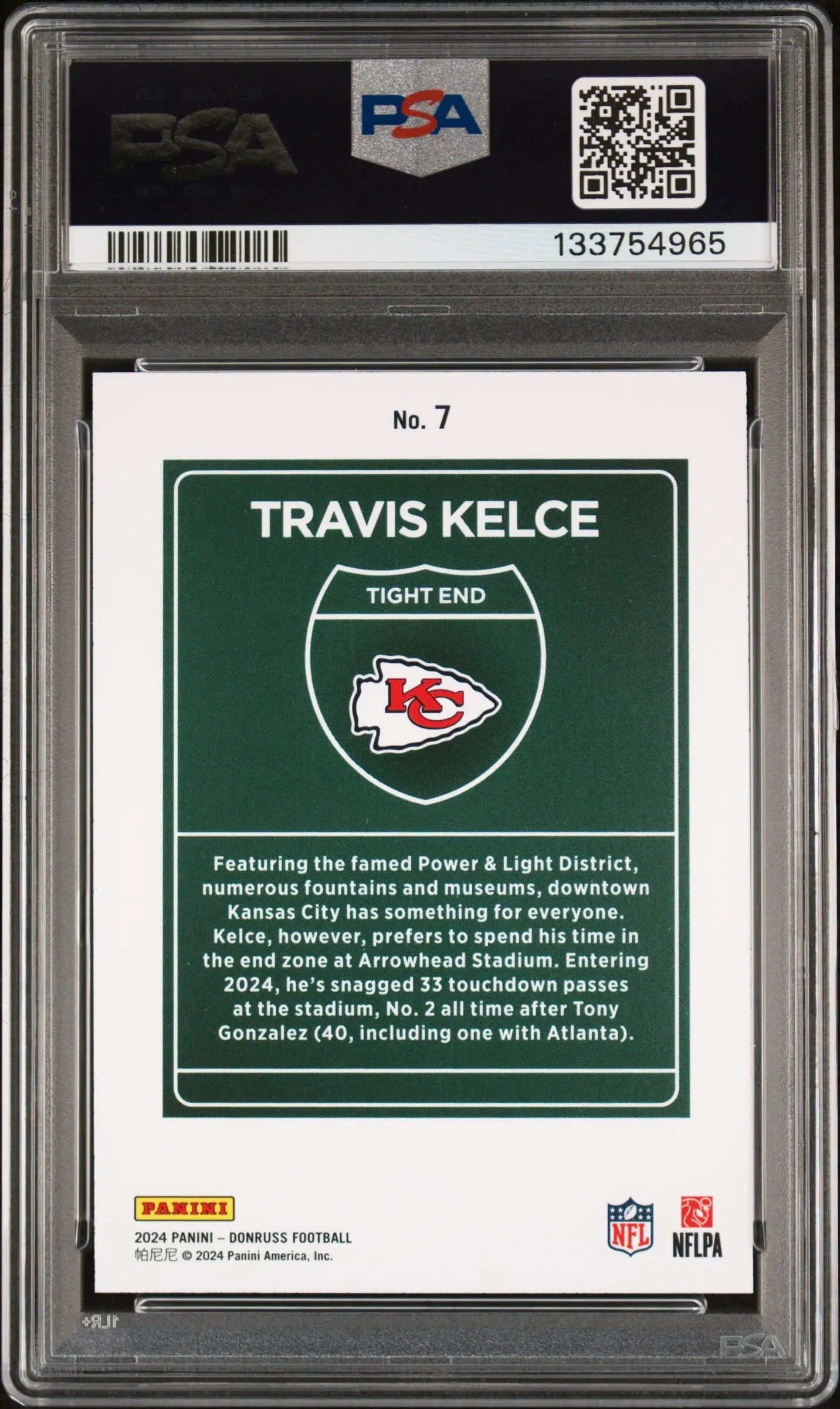 2024 Panini Donruss Downtown! Travis Kelce PSA 9 Taylor Swift 